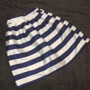 White & Blue Stripe Pleated A-Line Skirt